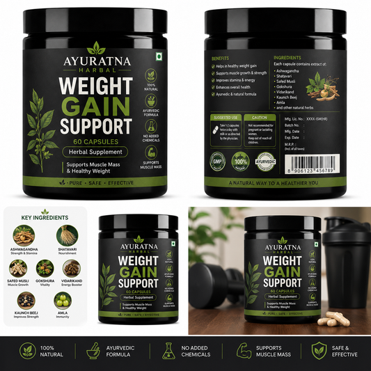 Ayuratna Harbal Weight Gain Support – 60 Capsules | Herbal Supplement | Supports Healthy Weight &amp; Muscle Mass